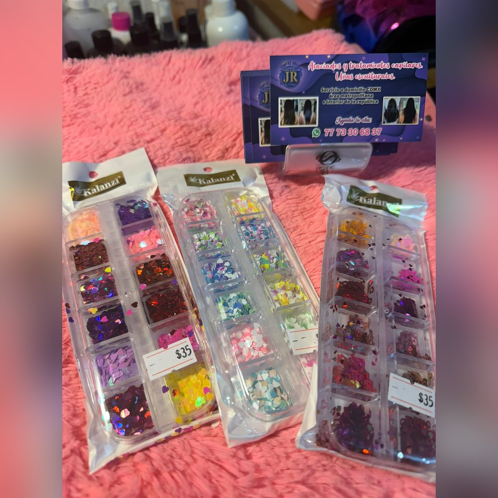 Confeti y glitter hexagonal para uñas (estuche Kalanai)